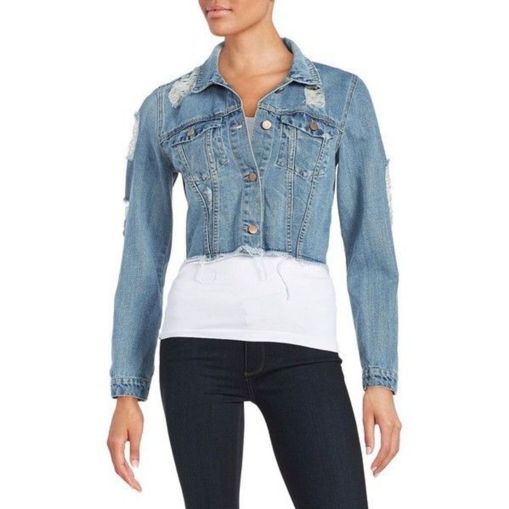 Design Lab Lord & Taylor Distressed Denim Jacket